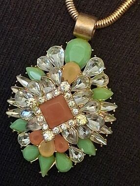 Lana Green & Amber Rhinestone Marquis Pendant And Beaded Necklace
